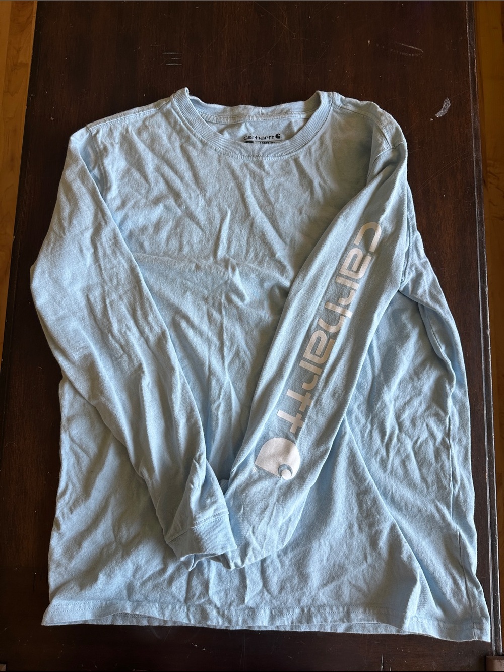 Carhartt Men's Long Sleeve Tee in Light Blue with Sleeve Logo